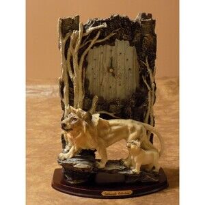 Ceramic Hand-Painted Lion & Cub Wilderness Desk Clock (Goldenvale Collection)